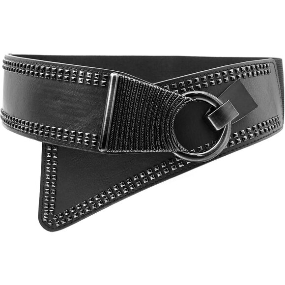 ⚡Black Stretch Waist Belt for Women Elastic Interlock Buckle Vintage for Dress - Picture 1 of 7